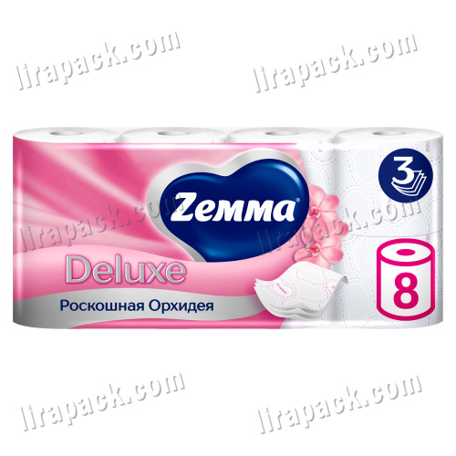 картинка Туалетная бумага ZEMMA Deluxe 3 слоя (8рул/7уп) "орхидея" магазина Лирапак