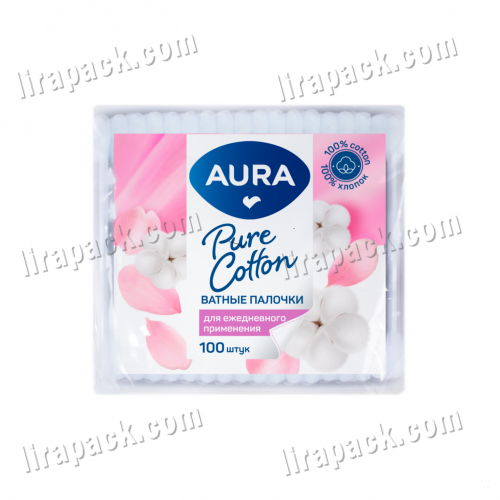 картинка Ватные палочки "AURA" п/э (100шт/120уп) магазина Лирапак