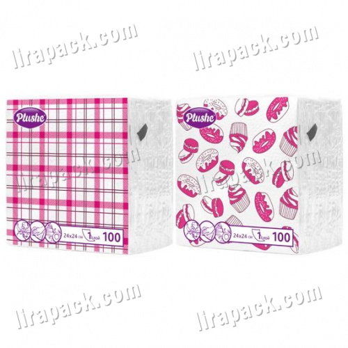 картинка Салфетки Plushe Classic DECOR 1 сл. "Пирожные Берберри" (100шт/15уп)     магазина Лирапак
