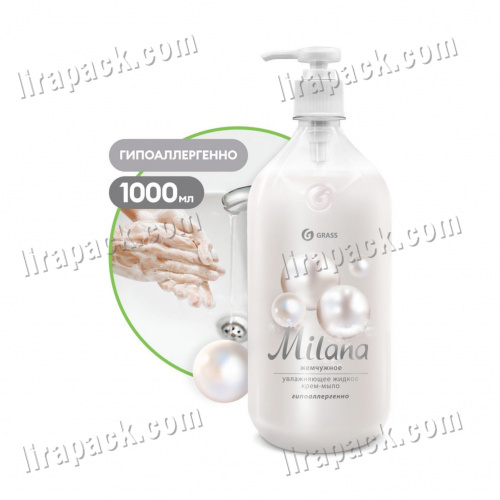 картинка Жидкое крем-мыло "Milana" Жемчужное с дозатором 1л (6шт/кор) Grass (арт-126201) магазина Лирапак