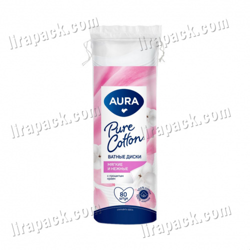 картинка Ватные диски "AURA" (80шт/35уп) магазина Лирапак