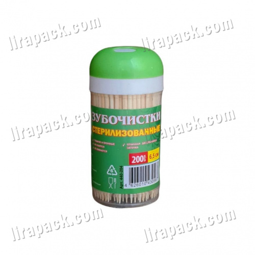 картинка Зубочистки в банках с поворот. крышкой 200 шт. (240уп) Linger магазина Лирапак