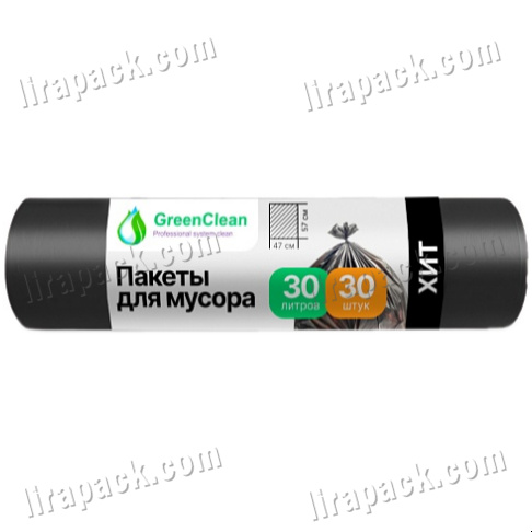 картинка Мусорный пакет 30 л. "Хит" Черный 8мкм ПНД размер 47*57см (30шт/26рул) магазина Лирапак