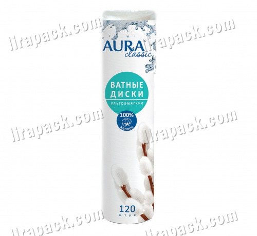 картинка Ватные диски "AURA" (120шт/35уп) магазина Лирапак